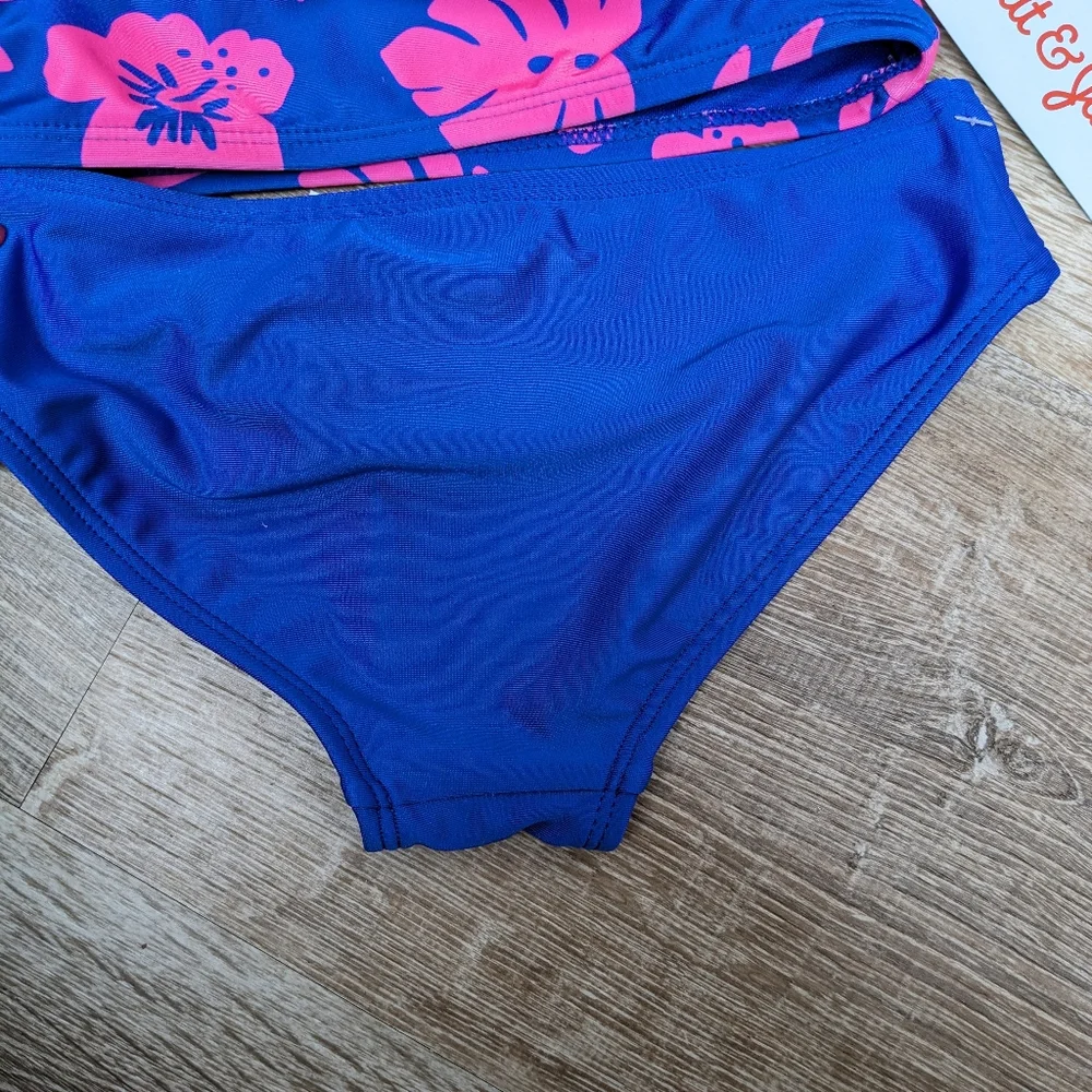 NWT Cat & Jack Tropical Blue Pink Floral Girls Bikini Size XS (4/5)